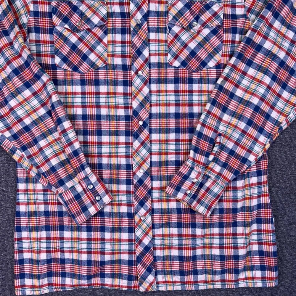 VTG 70s Levis Western Shirt Mens XL Plaid Snap‎ Sportswear Retro Big E White Tab